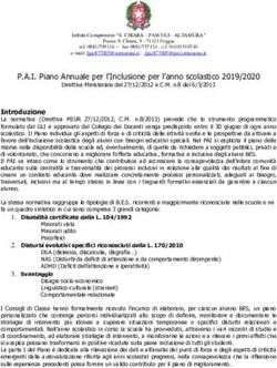 P.A.I. Piano Annuale per l'Inclusione per l'anno scolastico 2019/2020 - Scuola Santa Chiara e Pascoli