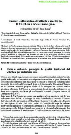 Itinerari culturali tra attrattivit&agrave; e ricettivit&agrave;. Il Viterbese e la Via Francigena.