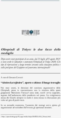 Olimpiadi Di Tokyo: Le Due Facce Della Medaglia - Opinio Juris