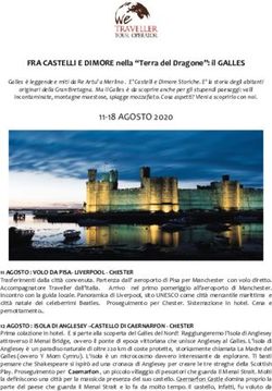 11-18 AGOSTO 2020 FRA CASTELLI E DIMORE nella "Terra del Dragone": il GALLES - Traveller Tour Operator