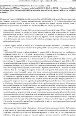 Servizi aggiuntivi di TPRL per l'emergenza sanitaria da COVID-19. D.G.R. n. 850/2021 - Variazione al Bilancio di Previsione 2021 e Pluriennale ...