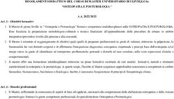REGOLAMENTO DIDATTICO DEL CORSO DI MASTER UNIVERSITARIO DI I LIVELLO in "OSTEOPATIA E POSTUROLOGIA " A.A. 2022/2023