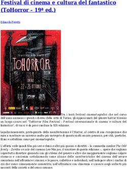 FESTIVAL DI CINEMA E CULTURA DEL FANTASTICO (TOHORROR - 19&ordf; ED.)