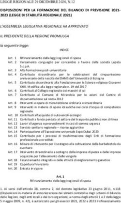 DISPOSIZIONI PER LA FORMAZIONE DEL BILANCIO DI PREVISIONE 2021- 2023 (LEGGE DI STABILIT&Agrave; REGIONALE 2021)