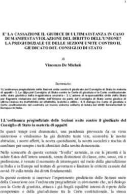 E' LA CASSAZIONE IL GIUDICE DI ULTIMA ISTANZA IN CASO DI MANIFESTA VIOLAZIONE DEL DIRITTO DELL'UNIONE? LA PREGIUDIZIALE UE DELLE SEZIONI UNITE ...