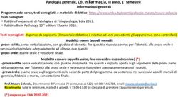 PATOLOGIA GENERALE, CDL IN FARMACIA, III ANNO, 1 SEMESTRE - UNIBA