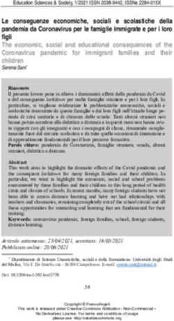 Le conseguenze economiche, sociali e scolastiche della pandemia da Coronavirus per le famiglie immigrate e per i loro figli The economic, social ...