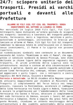 24/7: sciopero unitario dei trasporti. Presidi ai varchi portuali e davanti alle Prefetture - CGIL Liguria