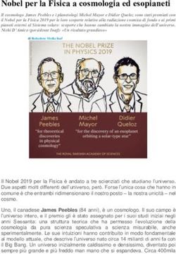 Nobel per la Fisica a cosmologia ed esopianeti - Lombardia ...