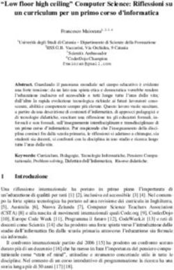 "Low floor high ceiling" Computer Science: Riflessioni su un curriculum per un primo corso d'informatica - Aica