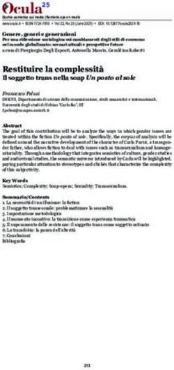 Restituire la complessità - Il soggetto trans nella soap Un posto al sole - Ocula