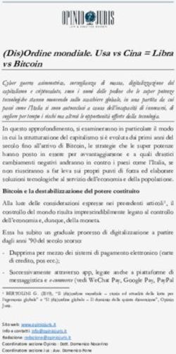 (Dis)Ordine mondiale. Usa vs Cina = Libra vs Bitcoin - Opinio Juris