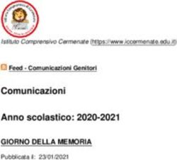Comunicazioni Anno scolastico: 2020-2021 - GIORNO DELLA MEMORIA Feed - Comunicazioni Genitori - Istituto ...