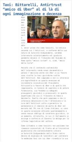 Taxi: Bittarelli, Antirtrust "amico di Uber" al di là di ogni immaginazione e decenza