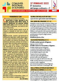 27 FEBBRAIO 2022 8&ordf; domenica del tempo ordinario - C - Parrocchie di Sondrio