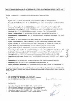 ACCORDO SINDACALE AZIENDALE PER IL PREMIO DI RISULTATO 2021