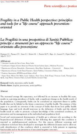 Fragility in a Public Health perspective: principles and tools for a "life course" approach prevention-oriented La Fragilit&agrave; in una prospettiva ...