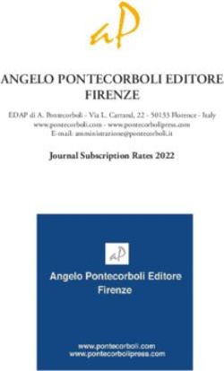 ANGELO PONTECORBOLI EDITORE FIRENZE - Journal Subscription Rates 2022 EDAP di A. Pontecorboli - Via L. Carrand, 22 - 50133 Florence - Italy