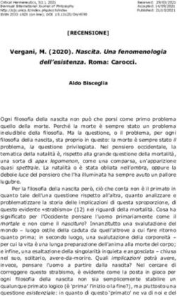 RECENSIONE Vergani, M. (2020). Nascita. Una fenomenologia